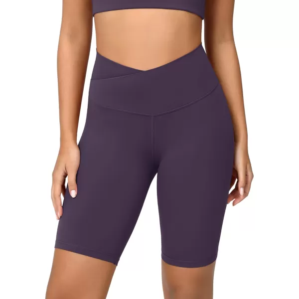 ODODOS Cloud Feeling Crossover Yoga Shorts with Back Pocket for Women 6quot  8 V High Wasit Lounge Biker ShortsDark Purple