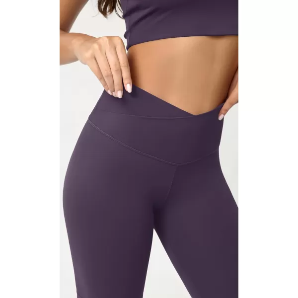 ODODOS Cloud Feeling Crossover Yoga Shorts with Back Pocket for Women 6quot  8 V High Wasit Lounge Biker ShortsDark Purple