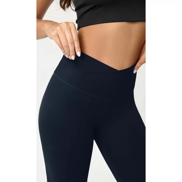 ODODOS Cloud Feeling Crossover Yoga Shorts with Back Pocket for Women 6quot  8 V High Wasit Lounge Biker ShortsDeep Navy