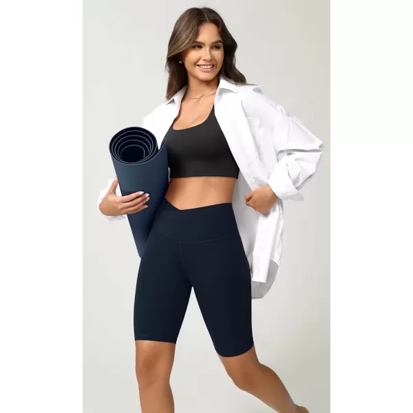 ODODOS Cloud Feeling Crossover Yoga Shorts with Back Pocket for Women 6quot  8 V High Wasit Lounge Biker ShortsDeep Navy
