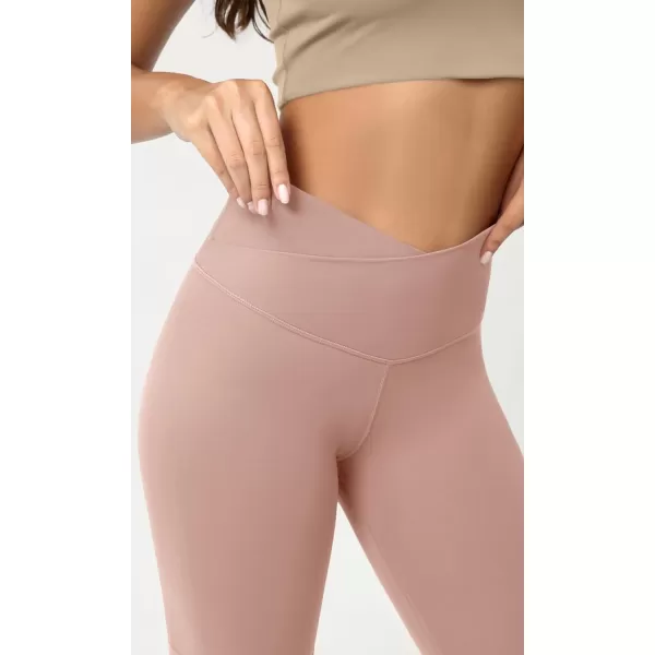 ODODOS Cloud Feeling Crossover Yoga Shorts with Back Pocket for Women 6quot  8 V High Wasit Lounge Biker ShortsDusty Pink