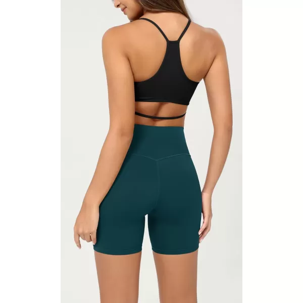 ODODOS Cloud Feeling Crossover Yoga Shorts with Back Pocket for Women 6quot  8 V High Wasit Lounge Biker ShortsForest Teal
