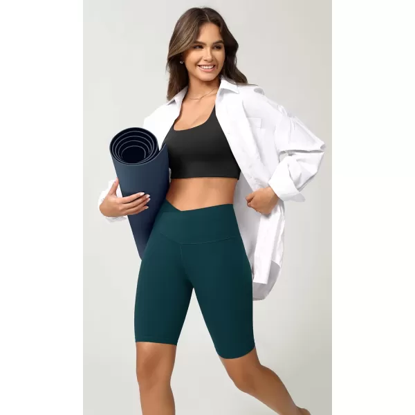 ODODOS Cloud Feeling Crossover Yoga Shorts with Back Pocket for Women 6quot  8 V High Wasit Lounge Biker ShortsForest Teal