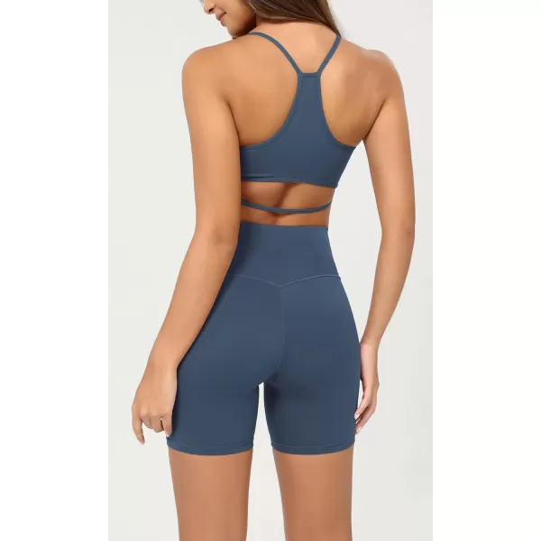 ODODOS Cloud Feeling Crossover Yoga Shorts with Back Pocket for Women 6quot  8 V High Wasit Lounge Biker ShortsInk Blue