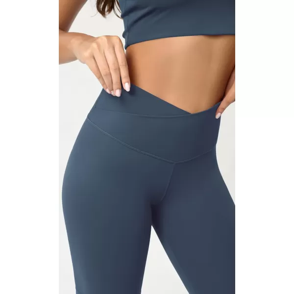 ODODOS Cloud Feeling Crossover Yoga Shorts with Back Pocket for Women 6quot  8 V High Wasit Lounge Biker ShortsInk Blue