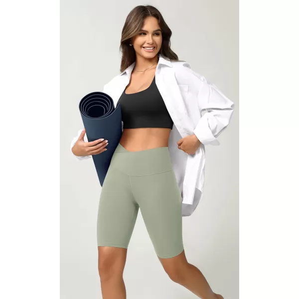 ODODOS Cloud Feeling Crossover Yoga Shorts with Back Pocket for Women 6quot  8 V High Wasit Lounge Biker ShortsLime Stone