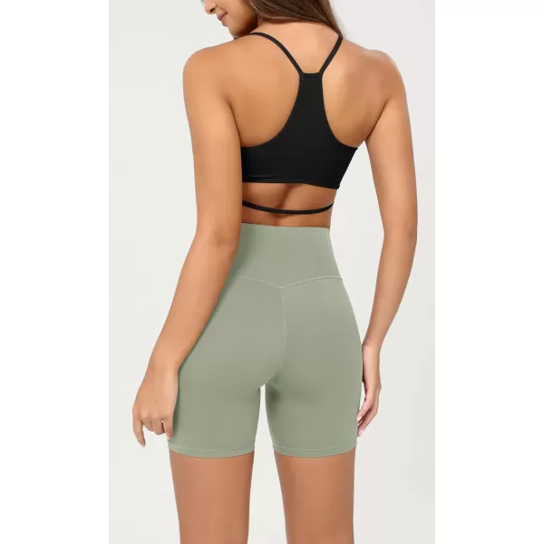 ODODOS Cloud Feeling Crossover Yoga Shorts with Back Pocket for Women 6quot  8 V High Wasit Lounge Biker ShortsLime Stone