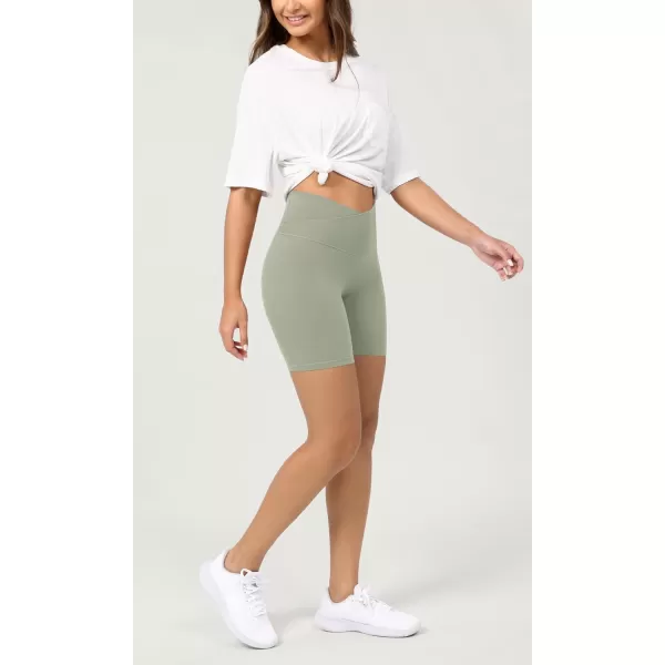 ODODOS Cloud Feeling Crossover Yoga Shorts with Back Pocket for Women 6quot  8 V High Wasit Lounge Biker ShortsLime Stone