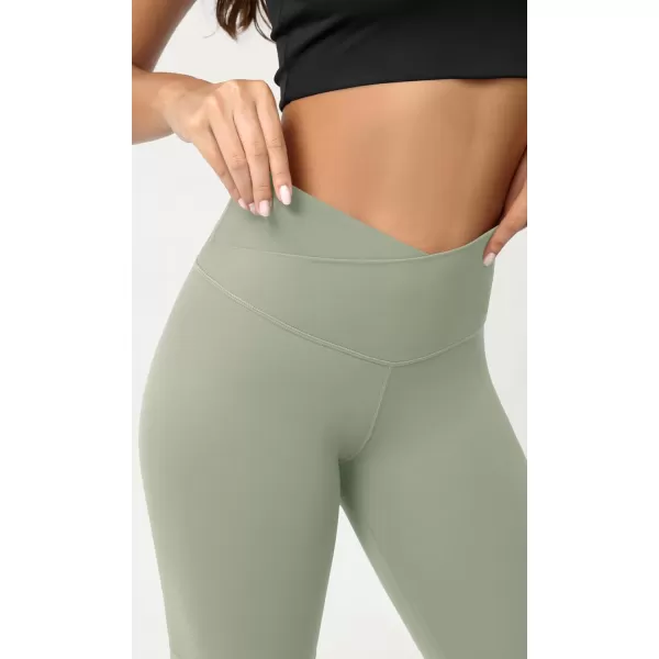 ODODOS Cloud Feeling Crossover Yoga Shorts with Back Pocket for Women 6quot  8 V High Wasit Lounge Biker ShortsLime Stone