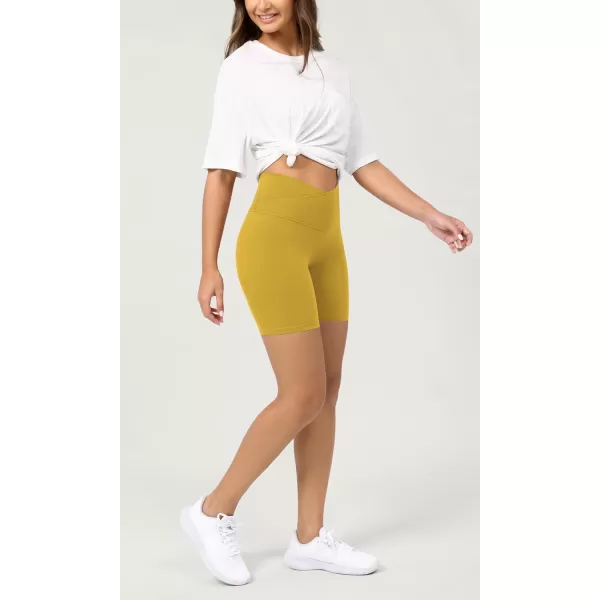 ODODOS Cloud Feeling Crossover Yoga Shorts with Back Pocket for Women 6quot  8 V High Wasit Lounge Biker ShortsMango Mint