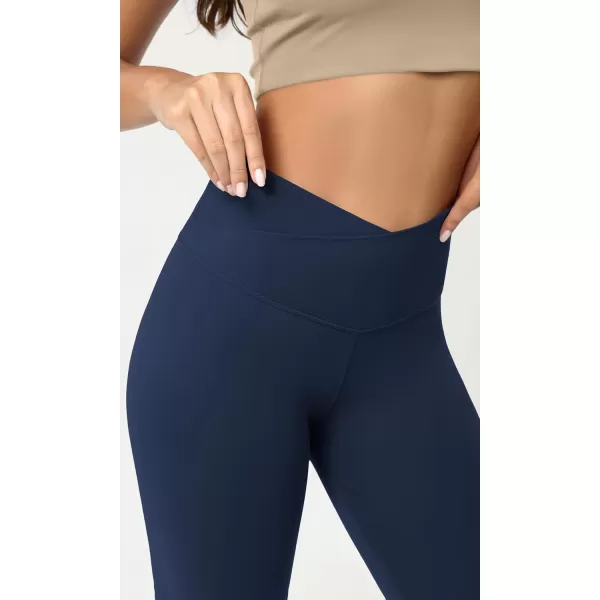 ODODOS Cloud Feeling Crossover Yoga Shorts with Back Pocket for Women 6quot  8 V High Wasit Lounge Biker ShortsNavy