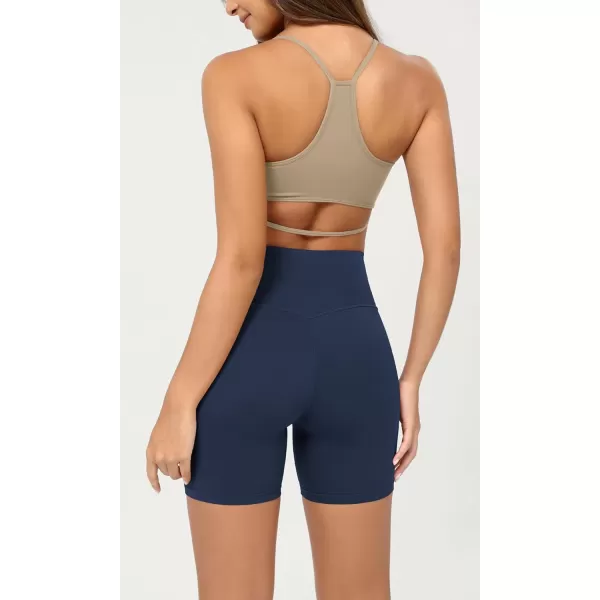 ODODOS Cloud Feeling Crossover Yoga Shorts with Back Pocket for Women 6quot  8 V High Wasit Lounge Biker ShortsNavy