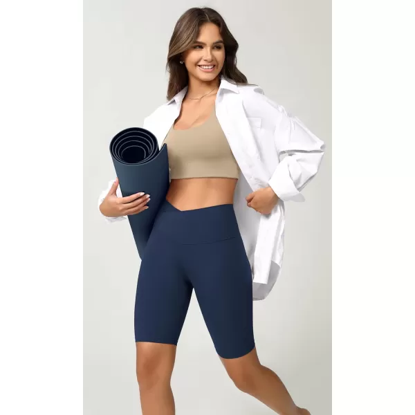 ODODOS Cloud Feeling Crossover Yoga Shorts with Back Pocket for Women 6quot  8 V High Wasit Lounge Biker ShortsNavy