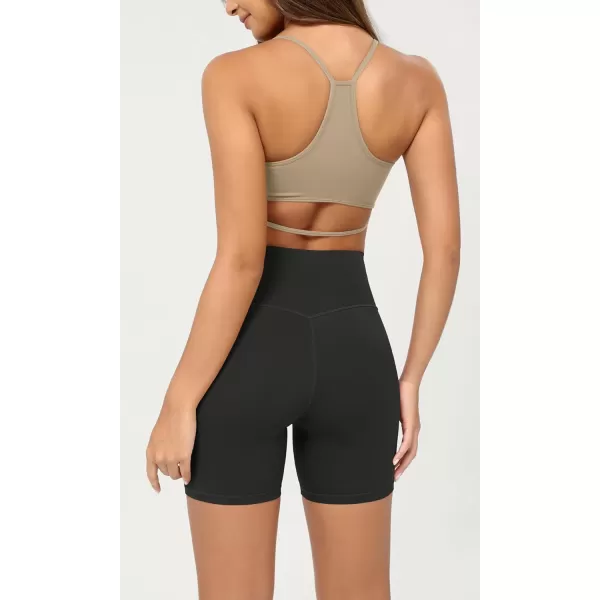 ODODOS Cloud Feeling Crossover Yoga Shorts with Back Pocket for Women 6quot  8 V High Wasit Lounge Biker ShortsOnyx Black Grey