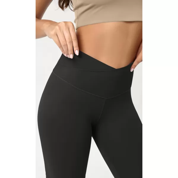 ODODOS Cloud Feeling Crossover Yoga Shorts with Back Pocket for Women 6quot  8 V High Wasit Lounge Biker ShortsOnyx Black Grey