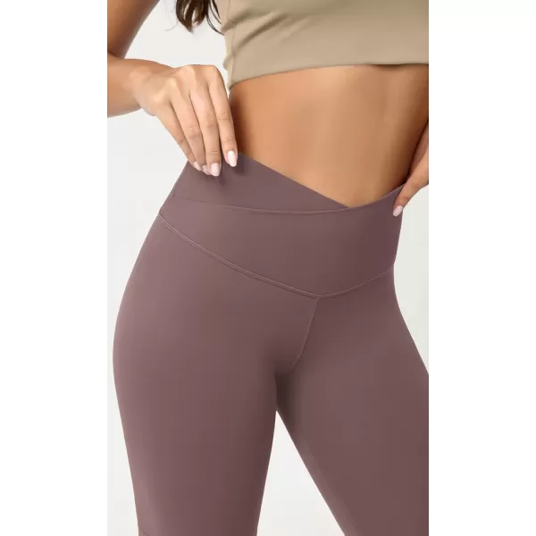 ODODOS Cloud Feeling Crossover Yoga Shorts with Back Pocket for Women 6quot  8 V High Wasit Lounge Biker ShortsPurple Taupe