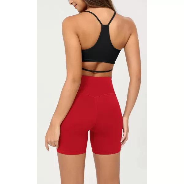 ODODOS Cloud Feeling Crossover Yoga Shorts with Back Pocket for Women 6quot  8 V High Wasit Lounge Biker ShortsRed