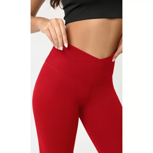 ODODOS Cloud Feeling Crossover Yoga Shorts with Back Pocket for Women 6quot  8 V High Wasit Lounge Biker ShortsRed