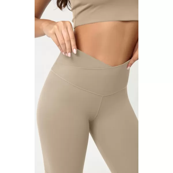 ODODOS Cloud Feeling Crossover Yoga Shorts with Back Pocket for Women 6quot  8 V High Wasit Lounge Biker ShortsShaker Beige