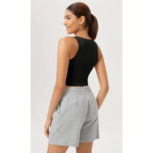 ODODOS Cloud Feeling High Neck Crop Tank for Women Double Layer Sleeveless Casual Yoga Cropped TopsBlack