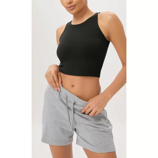 ODODOS Cloud Feeling High Neck Crop Tank for Women Double Layer Sleeveless Casual Yoga Cropped TopsBlack