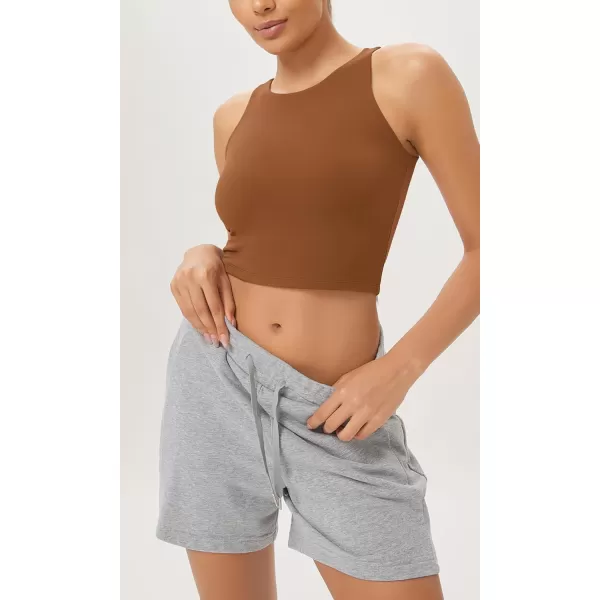 ODODOS Cloud Feeling High Neck Crop Tank for Women Double Layer Sleeveless Casual Yoga Cropped TopsCaramel