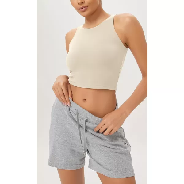 ODODOS Cloud Feeling High Neck Crop Tank for Women Double Layer Sleeveless Casual Yoga Cropped TopsOat Milk