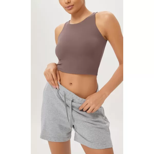 ODODOS Cloud Feeling High Neck Crop Tank for Women Double Layer Sleeveless Casual Yoga Cropped TopsPurple Taupe