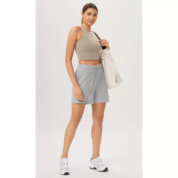 ODODOS Cloud Feeling High Neck Crop Tank for Women Double Layer Sleeveless Casual Yoga Cropped TopsShaker Beige