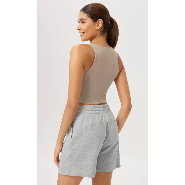 ODODOS Cloud Feeling High Neck Crop Tank for Women Double Layer Sleeveless Casual Yoga Cropped TopsShaker Beige