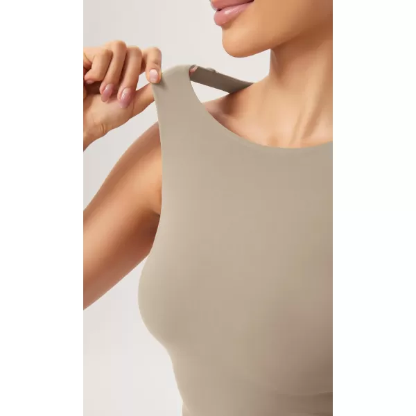 ODODOS Cloud Feeling High Neck Crop Tank for Women Double Layer Sleeveless Casual Yoga Cropped TopsShaker Beige
