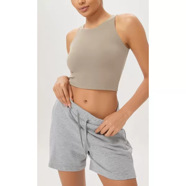 ODODOS Cloud Feeling High Neck Crop Tank for Women Double Layer Sleeveless Casual Yoga Cropped TopsShaker Beige