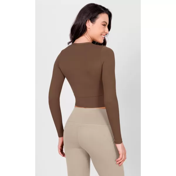 ODODOS Cloud Feeling Long Sleeve Crop Tops for Women Crew Neck Athletic Gym Workout Yoga Tee ShirtsBrunette