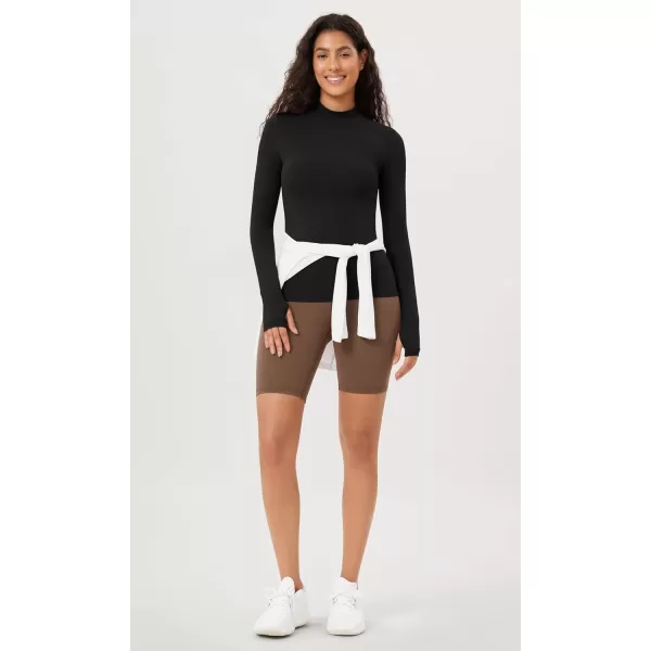 ODODOS Cloud Feeling Long Sleeve Shirts with Thumb Hole for Women Mock Neck Yoga TShirts Workout TopsBlack