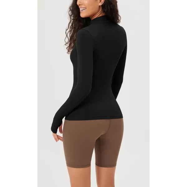 ODODOS Cloud Feeling Long Sleeve Shirts with Thumb Hole for Women Mock Neck Yoga TShirts Workout TopsBlack