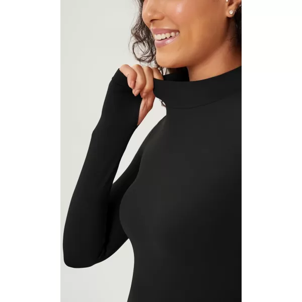 ODODOS Cloud Feeling Long Sleeve Shirts with Thumb Hole for Women Mock Neck Yoga TShirts Workout TopsBlack