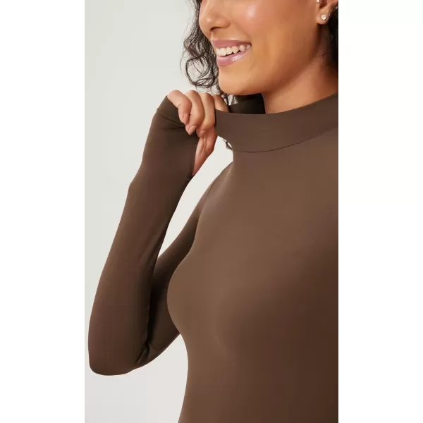 ODODOS Cloud Feeling Long Sleeve Shirts with Thumb Hole for Women Mock Neck Yoga TShirts Workout TopsBrunette