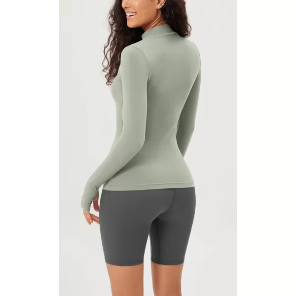 ODODOS Cloud Feeling Long Sleeve Shirts with Thumb Hole for Women Mock Neck Yoga TShirts Workout TopsLime Stone