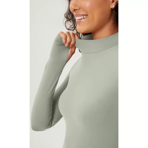 ODODOS Cloud Feeling Long Sleeve Shirts with Thumb Hole for Women Mock Neck Yoga TShirts Workout TopsLime Stone