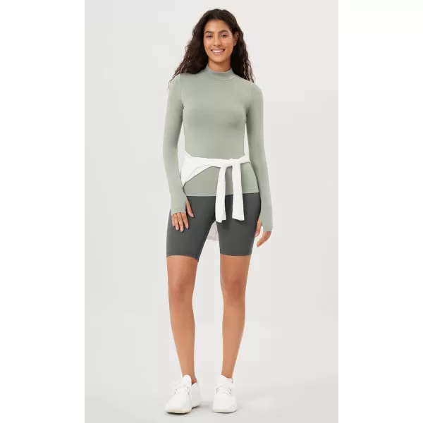 ODODOS Cloud Feeling Long Sleeve Shirts with Thumb Hole for Women Mock Neck Yoga TShirts Workout TopsLime Stone