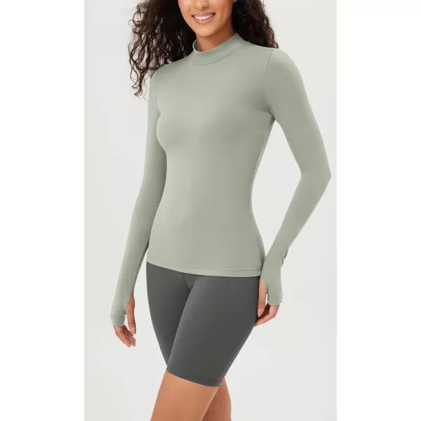 ODODOS Cloud Feeling Long Sleeve Shirts with Thumb Hole for Women Mock Neck Yoga TShirts Workout TopsLime Stone
