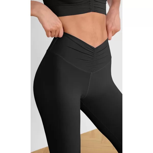 ODODOS Cloud Feeling Ruched Yoga Leggings for Women 25quot  28quot High Waist Crossover Yoga PantsBlack
