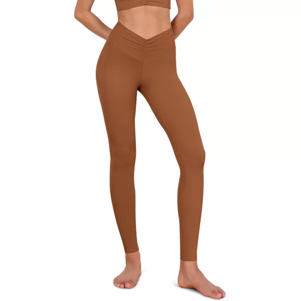ODODOS Cloud Feeling Ruched Yoga Leggings for Women 25quot  28quot High Waist Crossover Yoga PantsCaramel