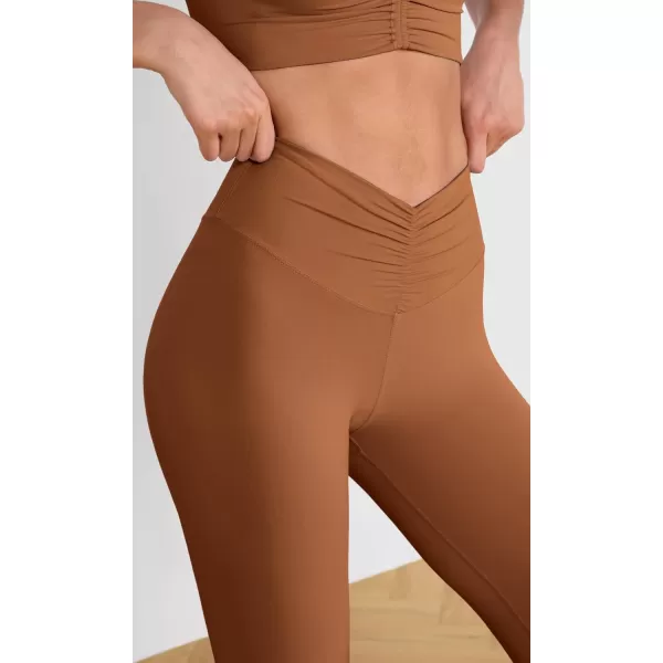 ODODOS Cloud Feeling Ruched Yoga Leggings for Women 25quot  28quot High Waist Crossover Yoga PantsCaramel