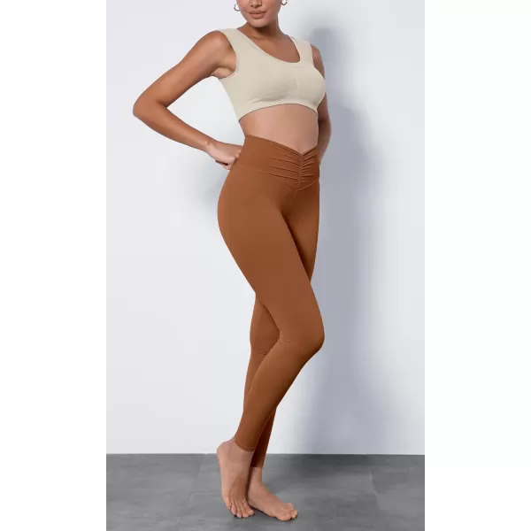ODODOS Cloud Feeling Ruched Yoga Leggings for Women 25quot  28quot High Waist Crossover Yoga PantsCaramel