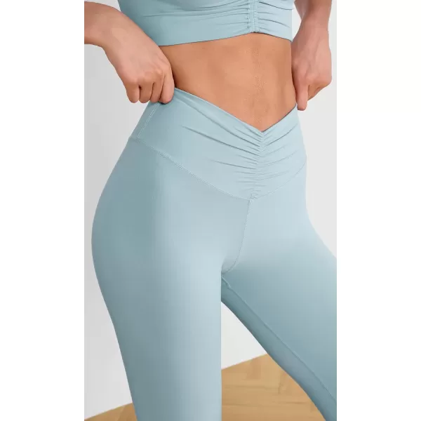 ODODOS Cloud Feeling Ruched Yoga Leggings for Women 25quot  28quot High Waist Crossover Yoga PantsChambray