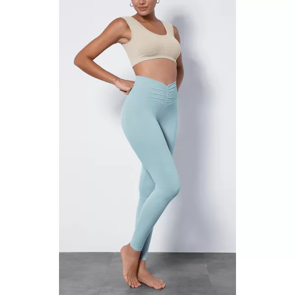 ODODOS Cloud Feeling Ruched Yoga Leggings for Women 25quot  28quot High Waist Crossover Yoga PantsChambray