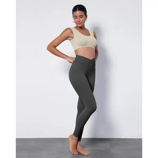 ODODOS Cloud Feeling Ruched Yoga Leggings for Women 25quot  28quot High Waist Crossover Yoga PantsCharcoal