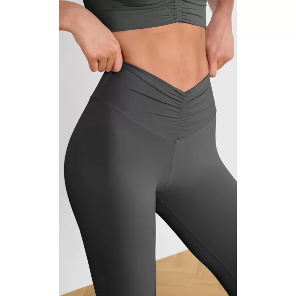 ODODOS Cloud Feeling Ruched Yoga Leggings for Women 25quot  28quot High Waist Crossover Yoga PantsCharcoal