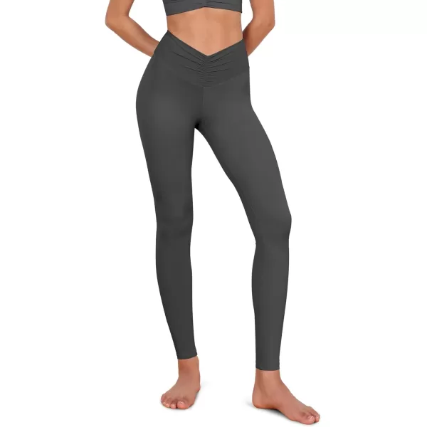 ODODOS Cloud Feeling Ruched Yoga Leggings for Women 25quot  28quot High Waist Crossover Yoga PantsCharcoal